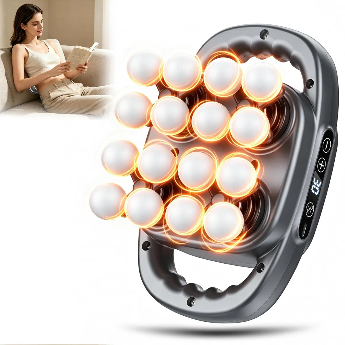 Pistolet de Massage à 16 têtes Portable, 3 Modes et 30 Vitesses, 2000mhA Massage Gun, 35dB Silencieux Masseur Musculaire, Appareil de Massage pour Cervicales Pieds dos Jambe, Détendre les Muscles