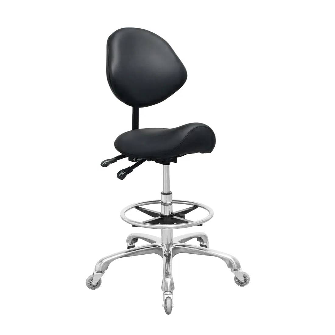 Tabouret de selle avec support dorsal et repose-pieds, très résistant (158,8 kg), tabouret hydraulique pivotant réglable pour salon, spa, beauté, massage, clinique, maison, bureau (noir)