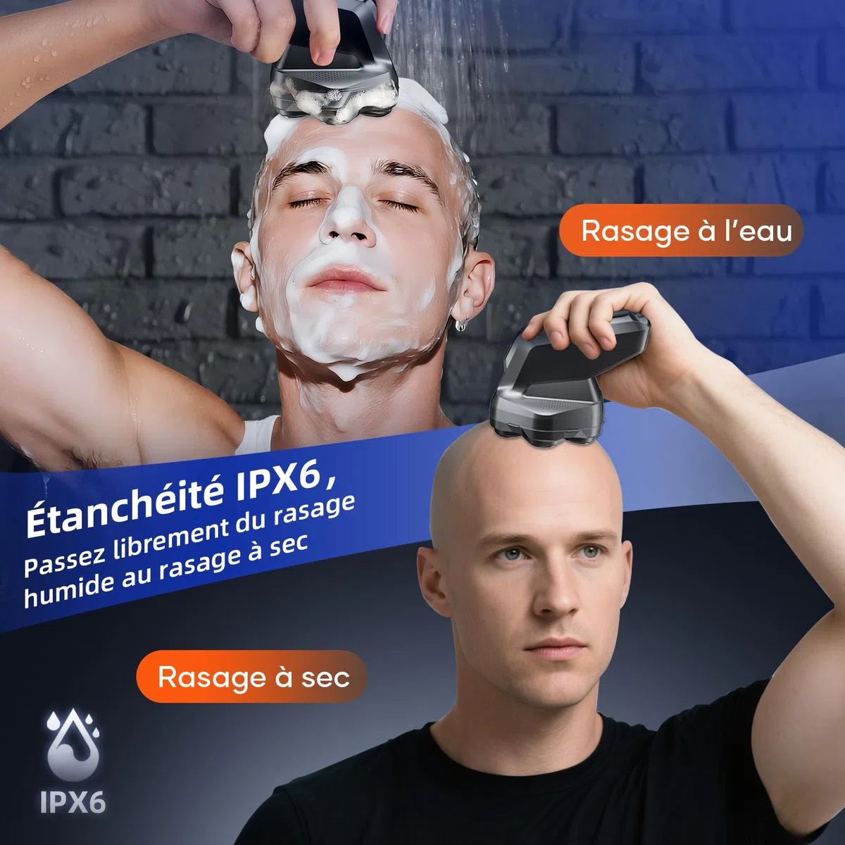 Kensen Rasoir Tete Chauve Homme 7D Rasoir Electriques Hommes 100 Mins d'Autonomie Tondeuse Crane Chauve IPX6 Étanche Sec & Humide Rasoir Crane Homme Chauve avec Écran LED，USB-C，8100 & 8500 tr/min