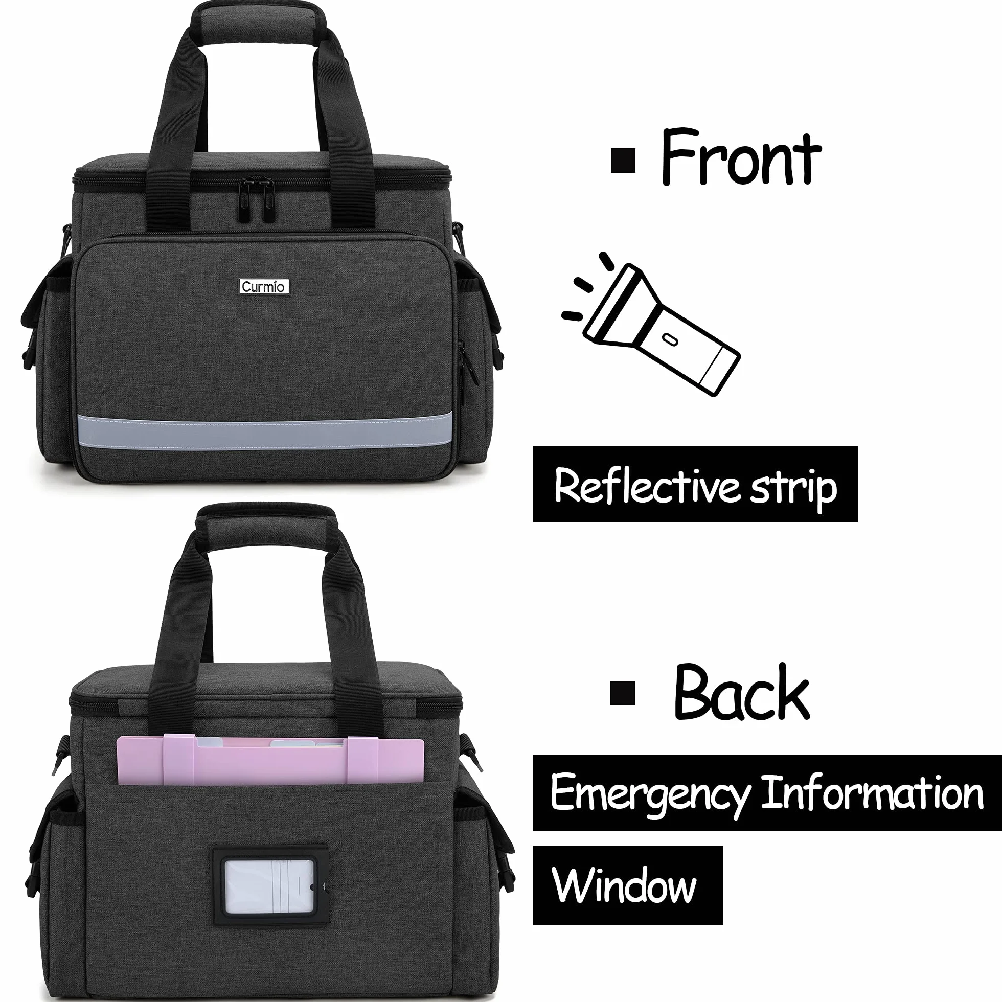 CURMIO Sac Infirmière Libéral, Sac de Rangement pour Fournitures Médicales d'urgence, Pratique pour Les Kinésithérapeutes, Les Médecins, Le Personnel de Santé à Domicile, Noir (Sac Seulement)