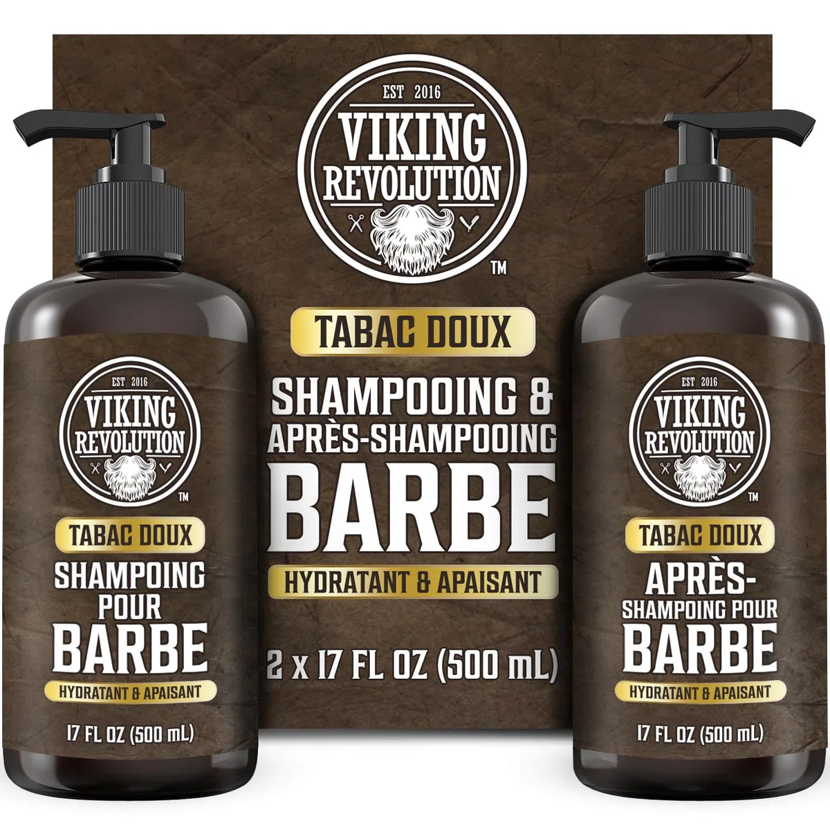 Viking Revolution - Shampoing Barbe Homme & Après Shampoing Barbe Homme - Huile d'Argan & de Jojoba - Adoucit & Renforce - Tabac Doux - 500 ml x 2