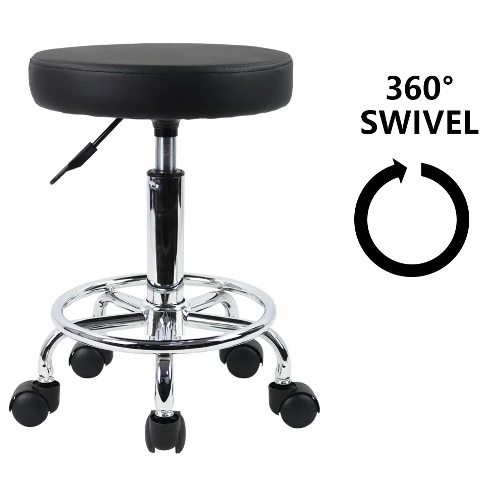 KKTONER Tabouret à roulettes de Bureau Tabouret de Bar réglable en Hauteur 49-64cm en Cuir synthétique Noir