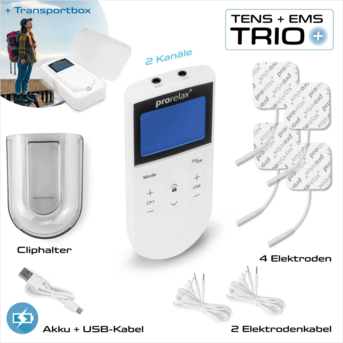 Prorelax TENS/EMS Trio+ Appareil d'électrostimulation 50 programmes
