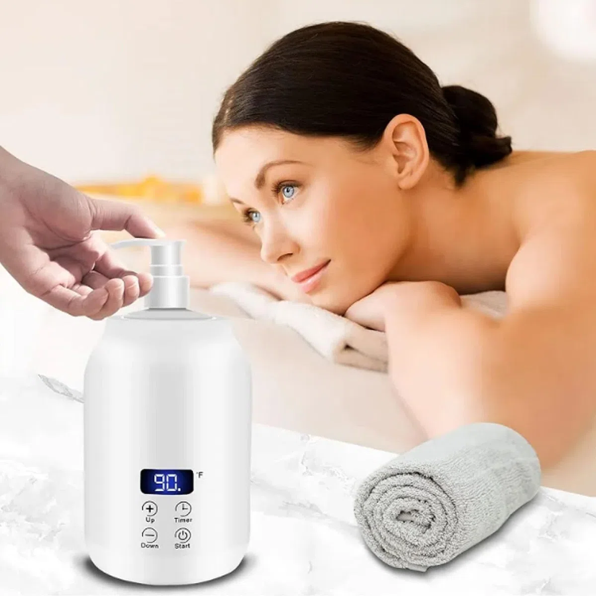 Chauffe-huile de massage, température réglable de 30 à 65 degrés avec 2 bouteilles intérieures en plastique pour huiles essentielles massage du dos