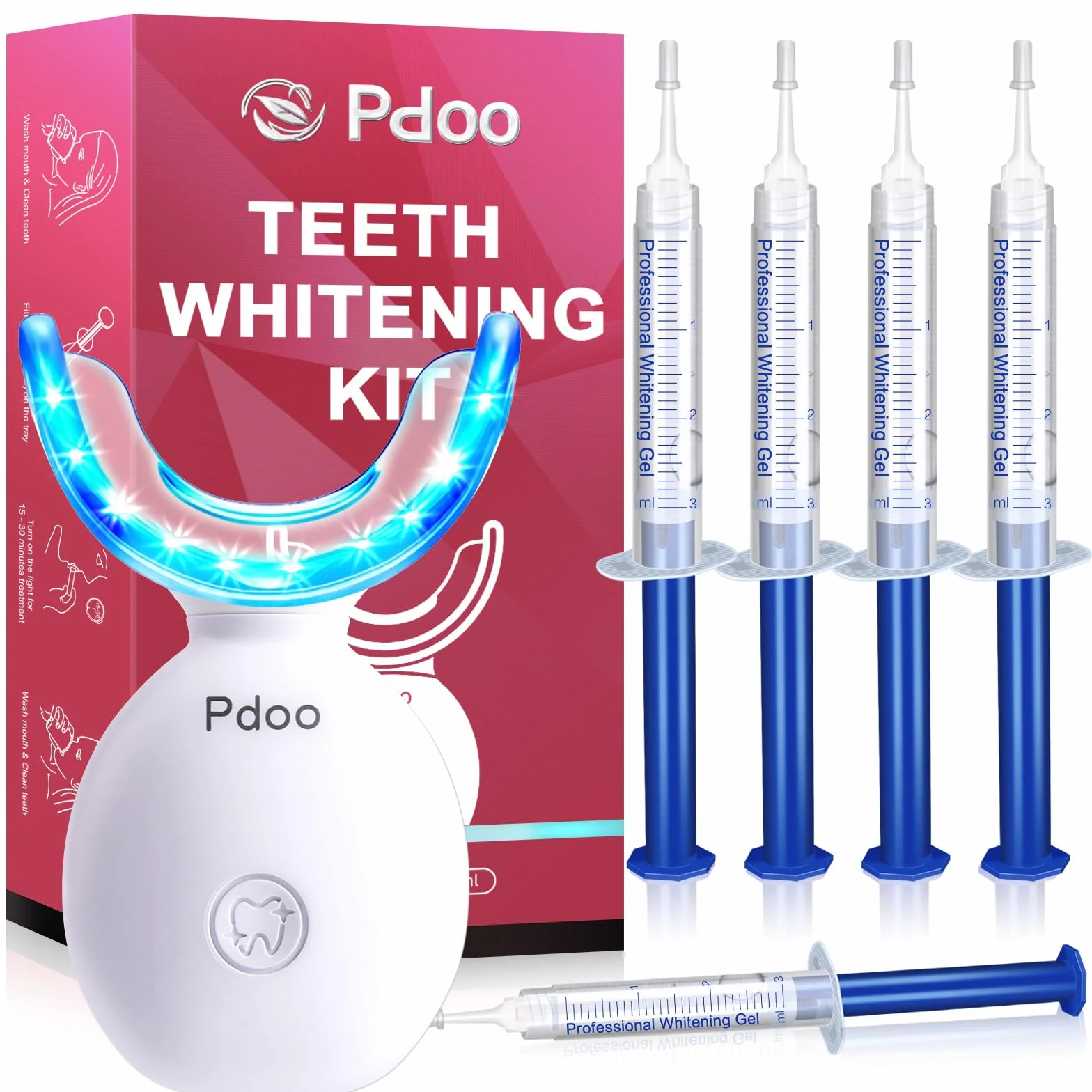 Kit Blanchiment Dentaire Professionnel LED 5 Gels PAP+ 3ml Sans Peroxydes Sans Sensibilité