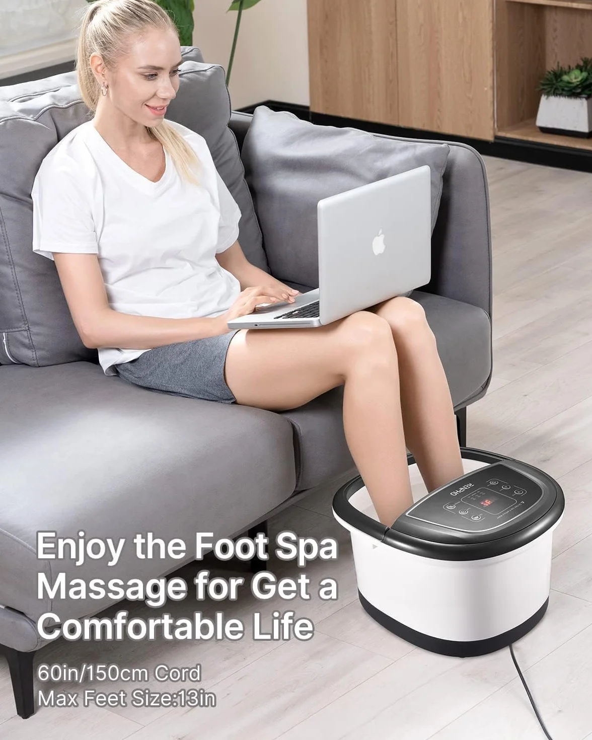 RENPHO Bain de Pieds Hydromasseur avec Chauffage Rapide, Massage Automatique, Jets de Bulles Puissants, Rouleaux Shiatsu