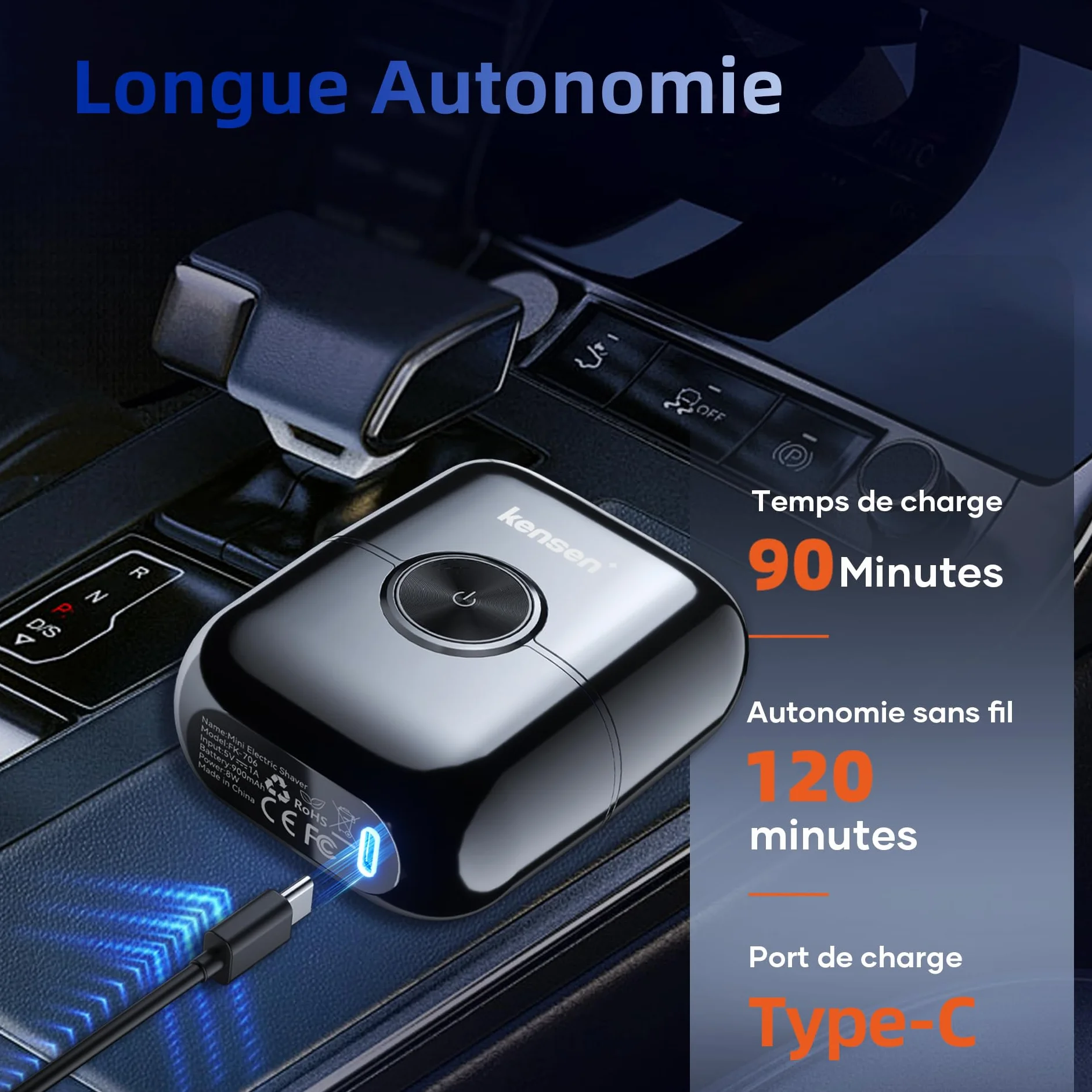 kensen Rasoir Electriques Hommes Barbe 120 mins d'Autonomie Mini Foil Shaver Homme avec 4 Lames Flottantes USB-C Tondeuse Barbe Étanche Rasoir électrique de Voyage pour Le Visage & La Barbe Wet & Dry