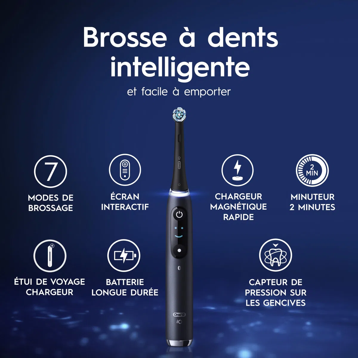 Oral-B iO 9 Brosse A Dents Electrique Noire Edition Speciale, 7 Modes De Brossage Avec Blancheur, Soin Des Gencives, 16 Zones De Nettoyage, 2 Brossettes De Rechange Oral B, Chargeur, Etui Voyage
