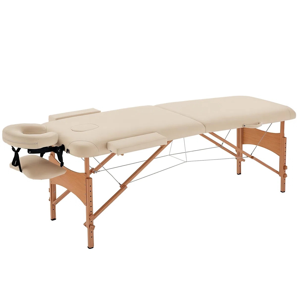 HOMCOM Lit/Table de Massage cosmetique Pliable en Bois 2 Zones crème