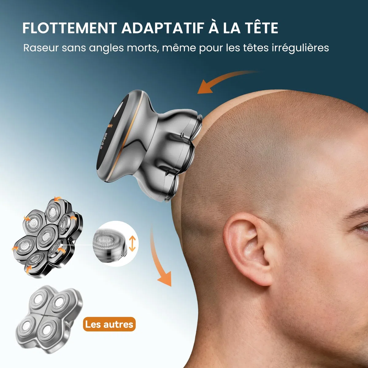 MAXGROOM 2026 Pro Rasoir Électrique Crâne Homme, Tête Magnétique 7D, Moteur 8800 tr/min, Autonomie 140 min, USB-C, IPX7, Sec/Humide