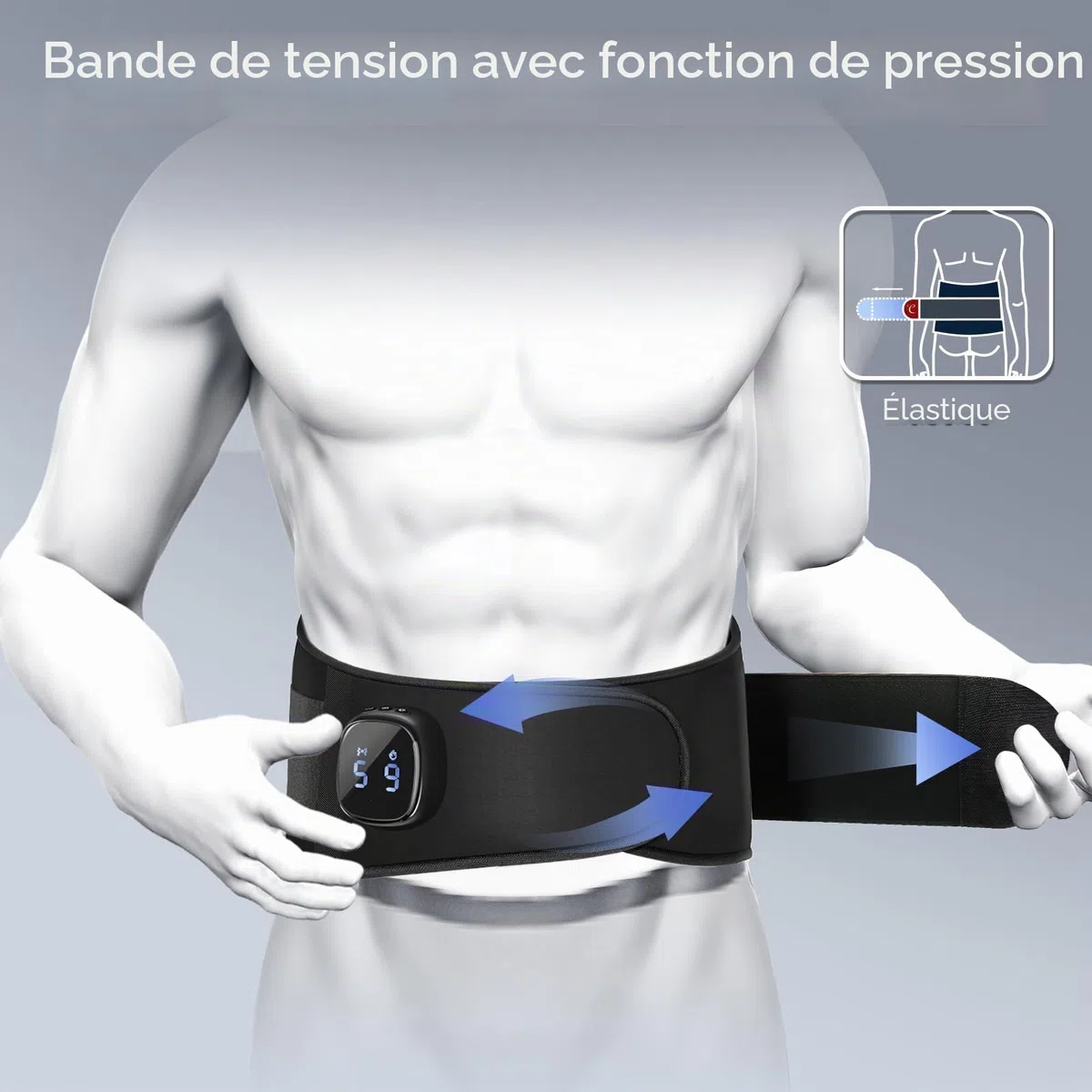 Comfytemp Ceinture chauffante pour le dos avec batterie 15 Wh avec USB, 9 niveaux de chaleur, 5 modes de vibration contrôle par simple pression d'un bouton et d'une application, ceinture