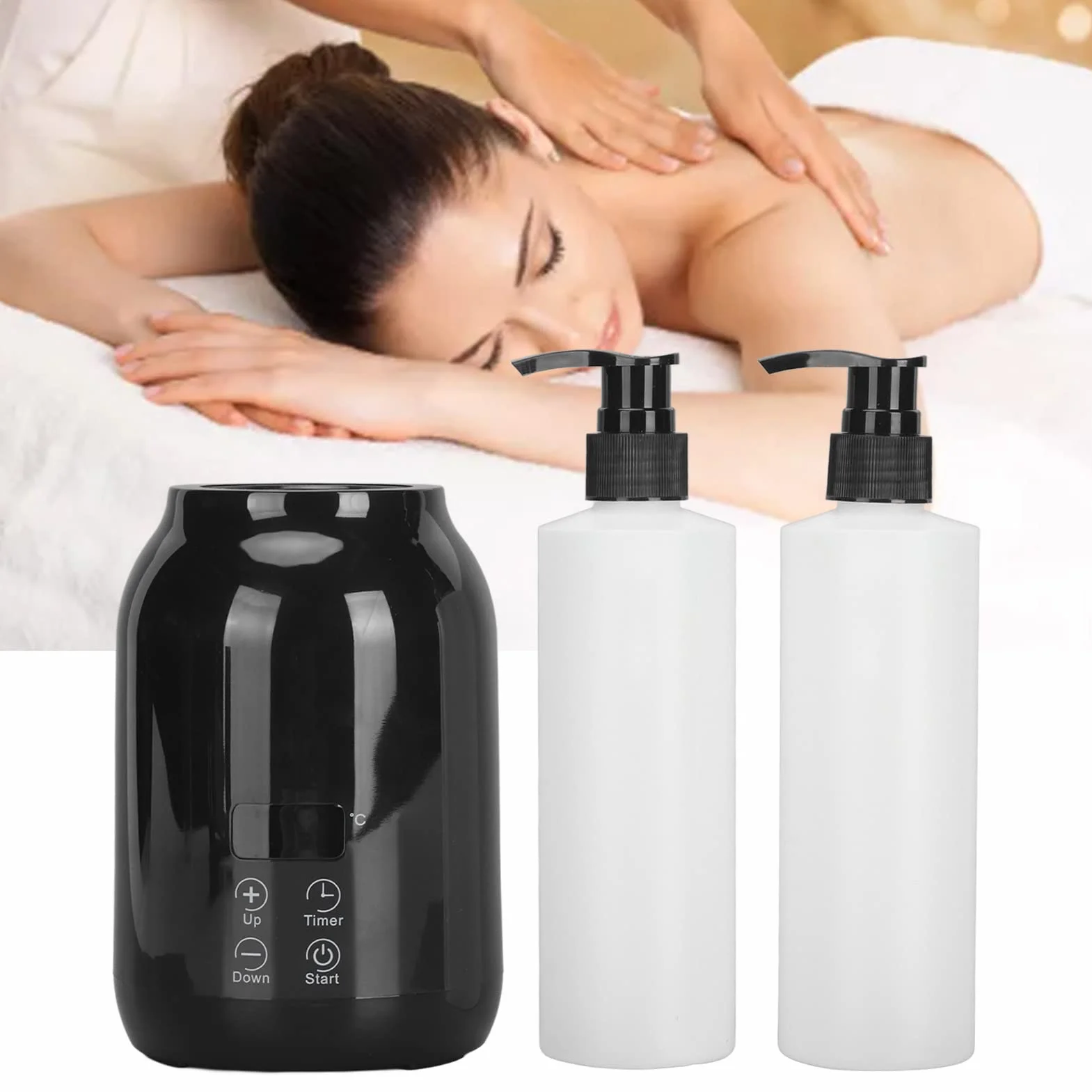 Chauffe-huile de Massage, Chauffe-huile Essentielle, Distributeur de Lotion Chauffante, Affichage LED, Réglage de la Température, Chauffe-bouteille D'huile de (Prise UE)