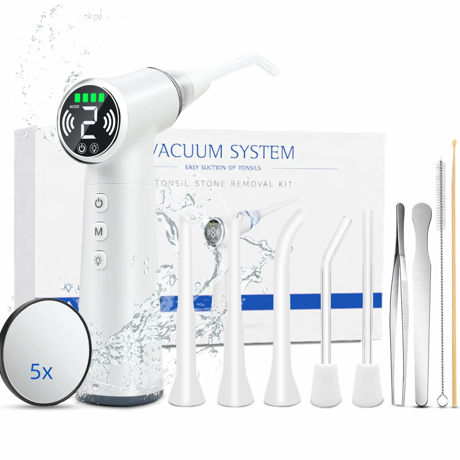 Kit Électrique Anti Caseum,Caseum Amygdale Aspirateur avec 800mAh Batterie, Pipette Caseum et 11 Accessoires pour Enlever les Calculs Amygdaliens, Portable et Idéal pour Maison et Voyage.