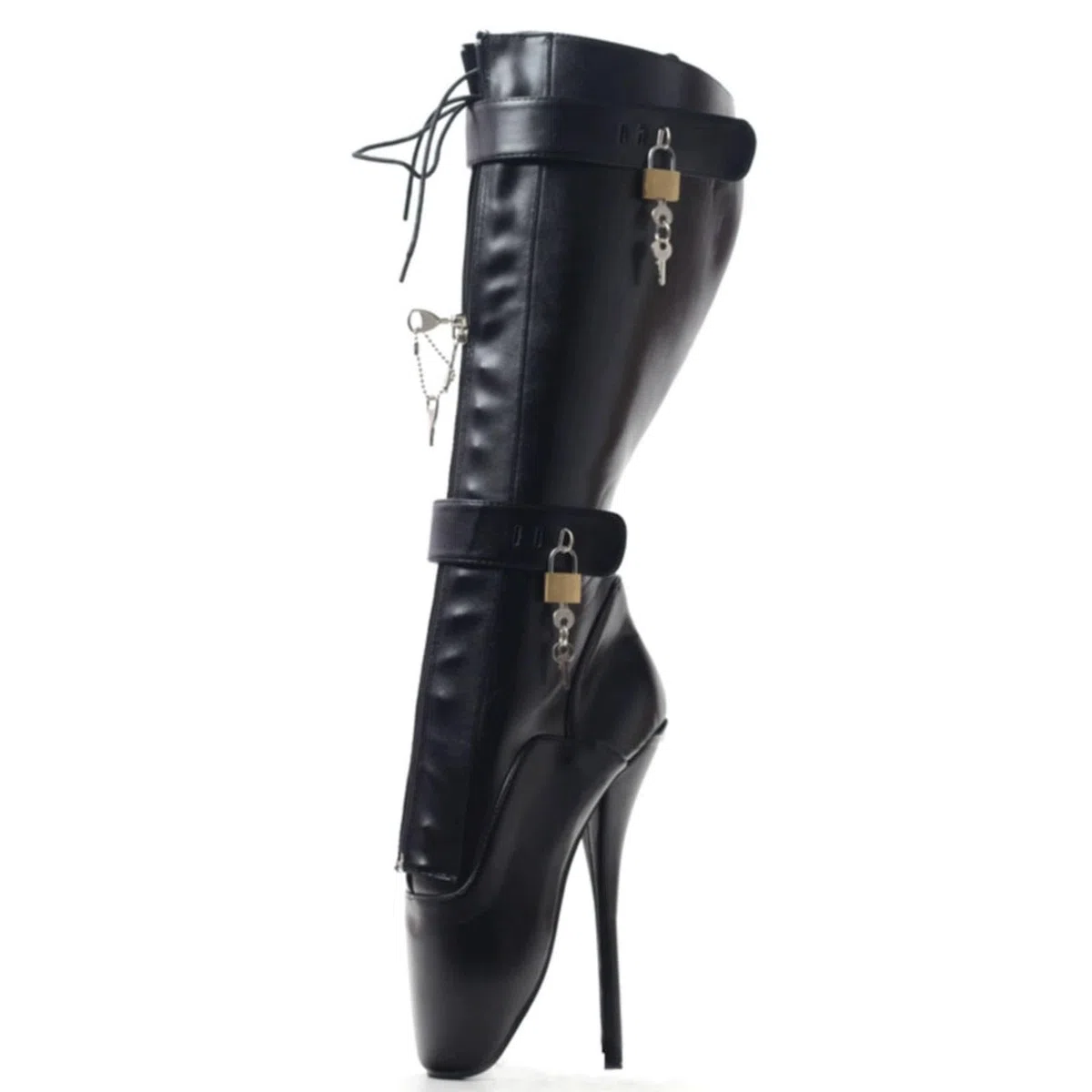 Talons Hauts 18 Cm Chaussures de Ballet Brevet en Cuir de Cuir Moyen de Veau avec Serrures,Black-42