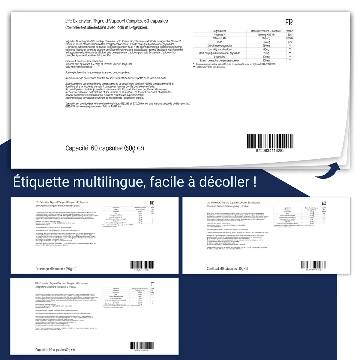 Life Extension, Thyroid Support Complex, avec Iode et L-Tyrosine, 60 Capsules végétaliennes, Testé en Laboratoire, Sans Gluten, Végétarien, Sans Soja, Sans OGM