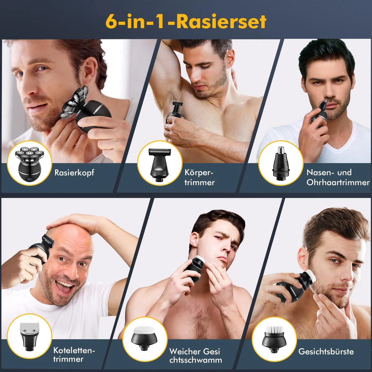 ETENTOUS Rasoir Tete Chauve Homme, 7D Rasoir Électrique Homme- 6 en 1 Tondeuse Crane Chauve- Humide/Sec Étanche IPX7 pour Hommes Chauves avec Écran LED.
