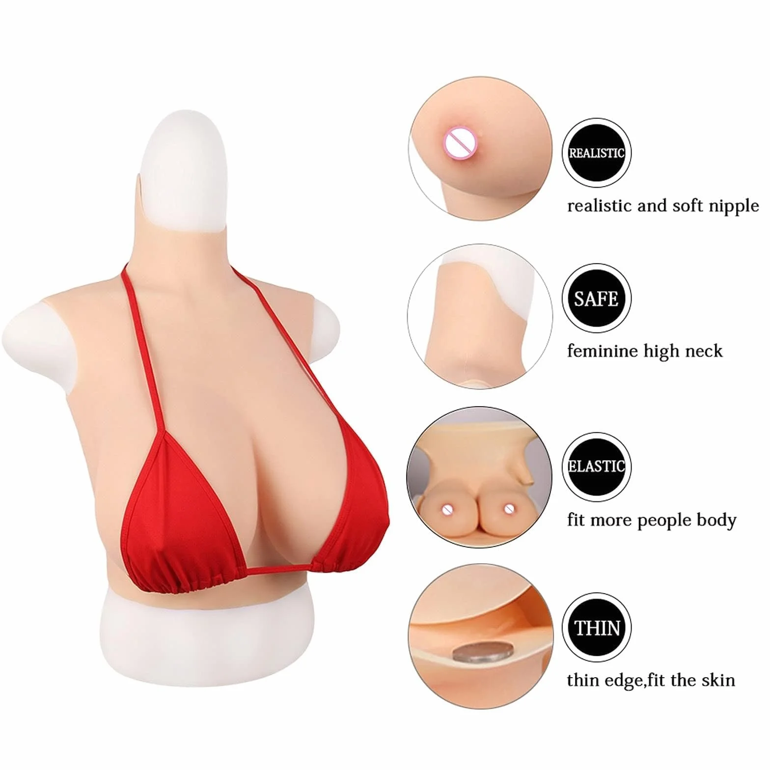 Prothèse Mammaire, Sein de Silicone Prothèse Faux Seins Formes en Silicone Artificielle Poitrine Forme B-I Cup, Plaques de Poitrine en Silicone pour Mastectomie Transgenre Drag Queen Cosplay