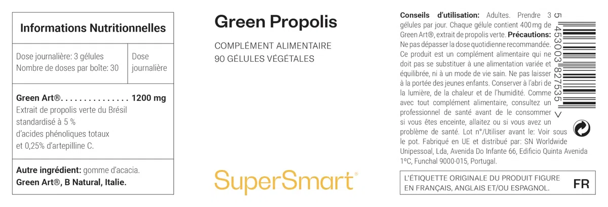 Green Propolis - Extrait de Propolis Verte du Brésil - Secret Santé de la Ruche - Antioxydant Puissant pour l’Immunité - 90 Capsules Végétariennes - SuperSmart