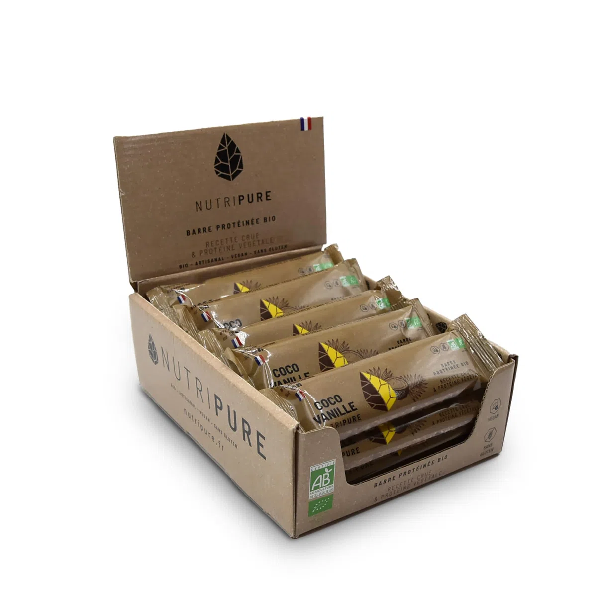 Nutripure | Raw Barre Bio | Barre Protéinée Coco Vanille | Vegan et Bio | Riche en Dattes, Beurre de Cacao et Fruits Secs | Snack Sain et Gourmand Sans Conservateur | Pack de 20 | Fabriqué en France