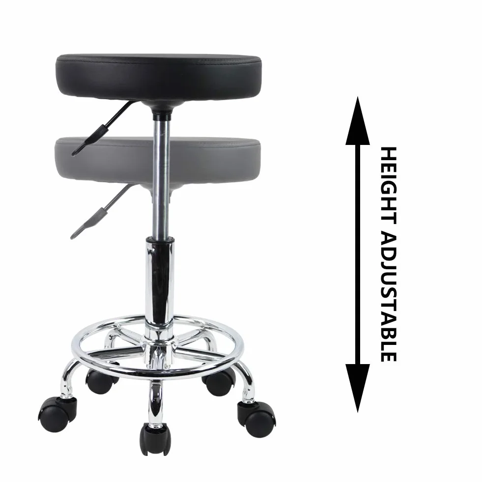 KKTONER Tabouret à roulettes de Bureau Tabouret de Bar réglable en Hauteur 49-64cm en Cuir synthétique Noir