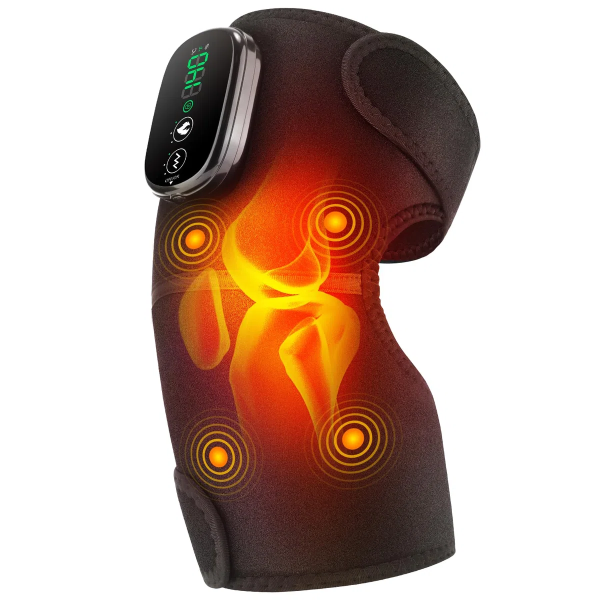 Genouillère Chauffante Sans Fil, Genou Chauffante avec Écran Tactile, Coussin Chauffant pour Épaule/Coude avec 5 Niveaux de Chauffage, 5 Modes de Vibration, 4 Moteurs Intégrés, Batterie 5000mAh