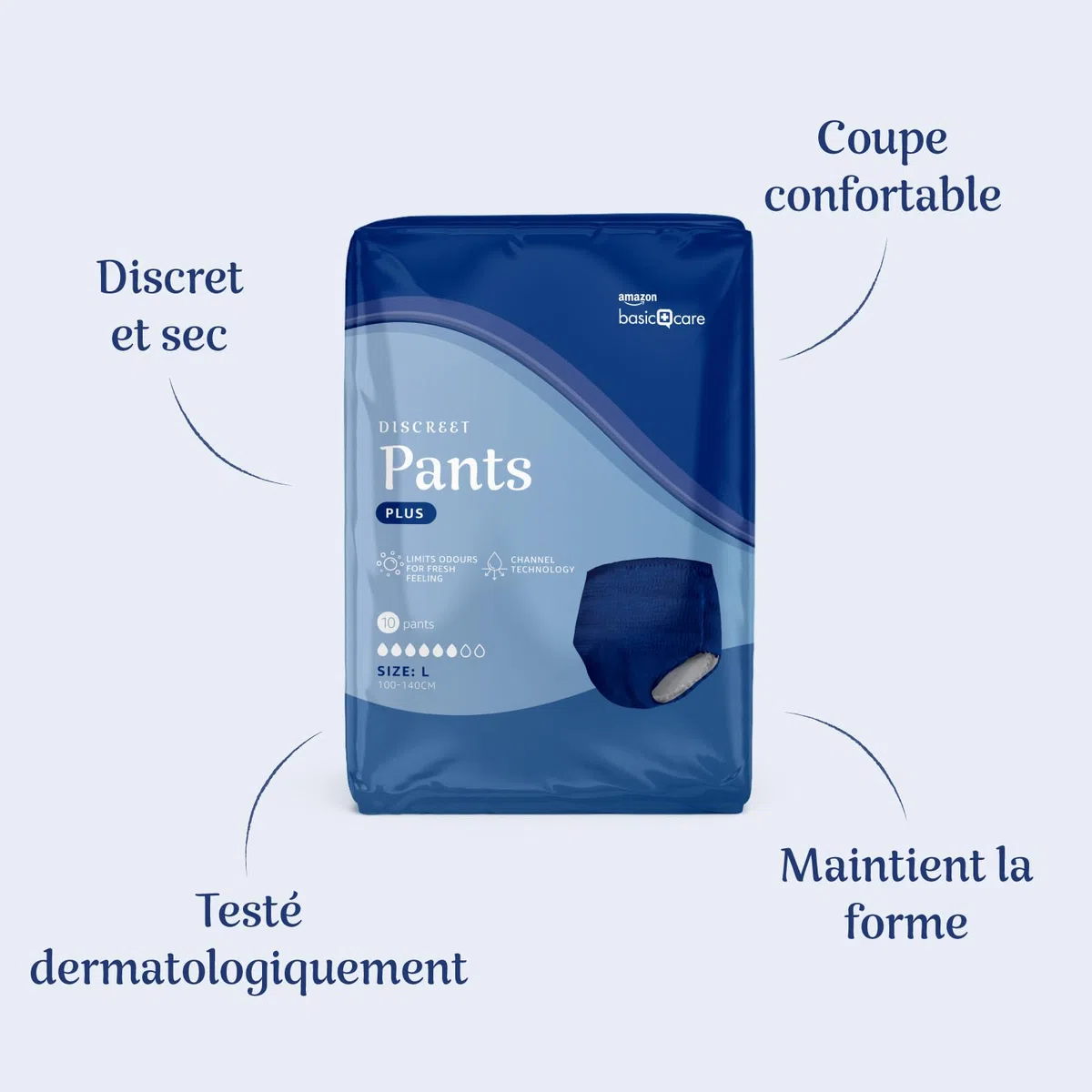 Amazon Basic Care Homme Culottes Plus Grand - 40 Pièces (4 paquets de 10), Bleu