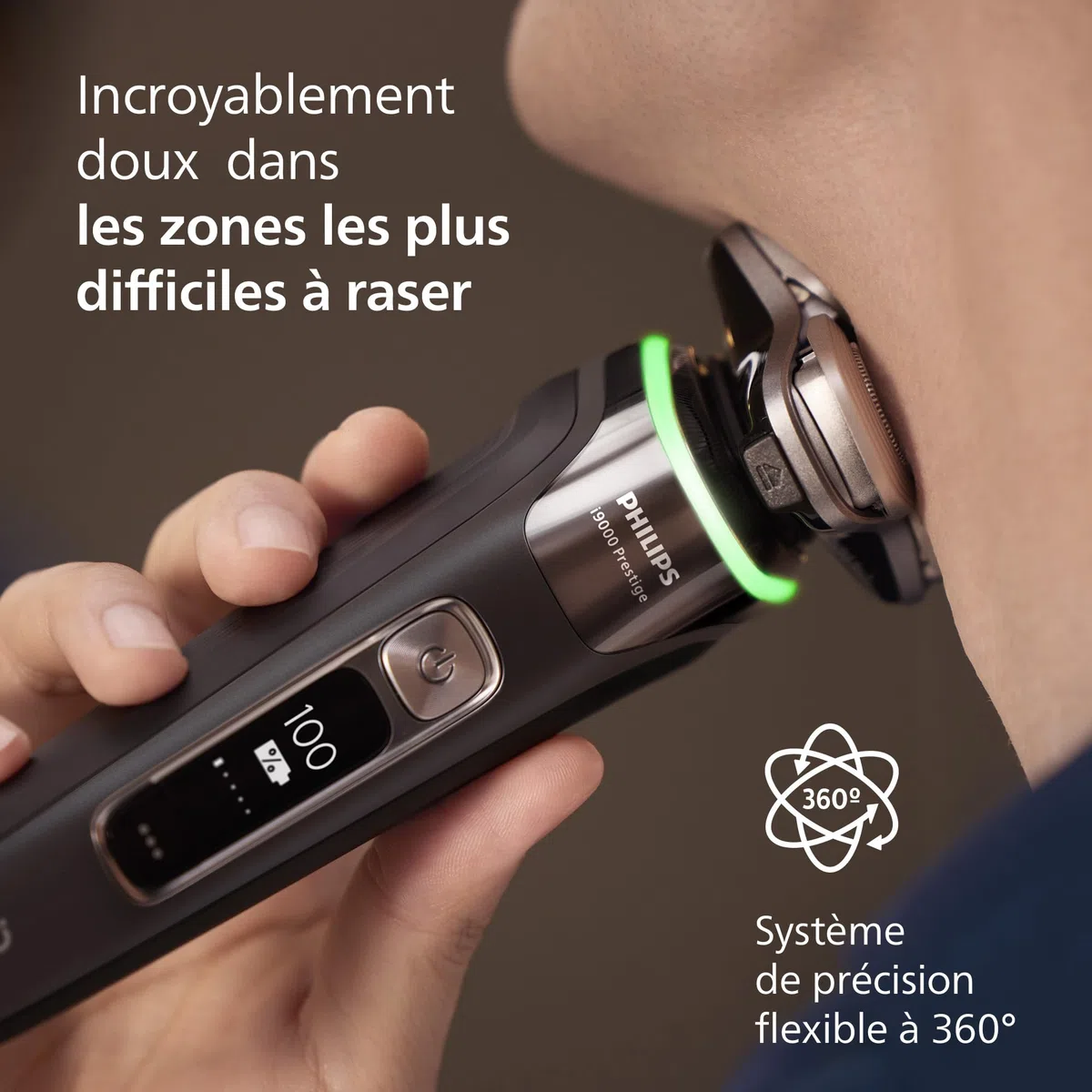 Philips Rasoir i9000 Prestige, Rasoir électrique sec et humide, Technologie Skin IQ, Système Triple Lift & Cut, Lames Dual SteelPrecision rotatives 360°, Pod nettoyage rapide