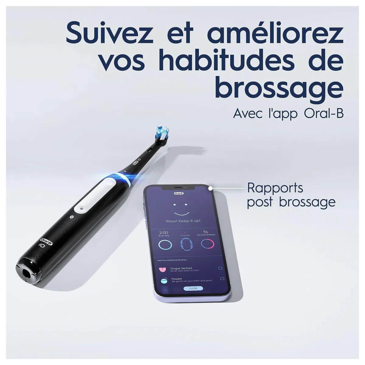 Oral-B iO 4 Brosse À Dents Électrique Noire Pour Adultes, 4 Modes De Nettoyage Avec Blancheur Et Extra Douceur Pour Protéger Les Gencives, 3 Brossettes De Recharge, 1 Chargeur, 1 Étui De Voyage