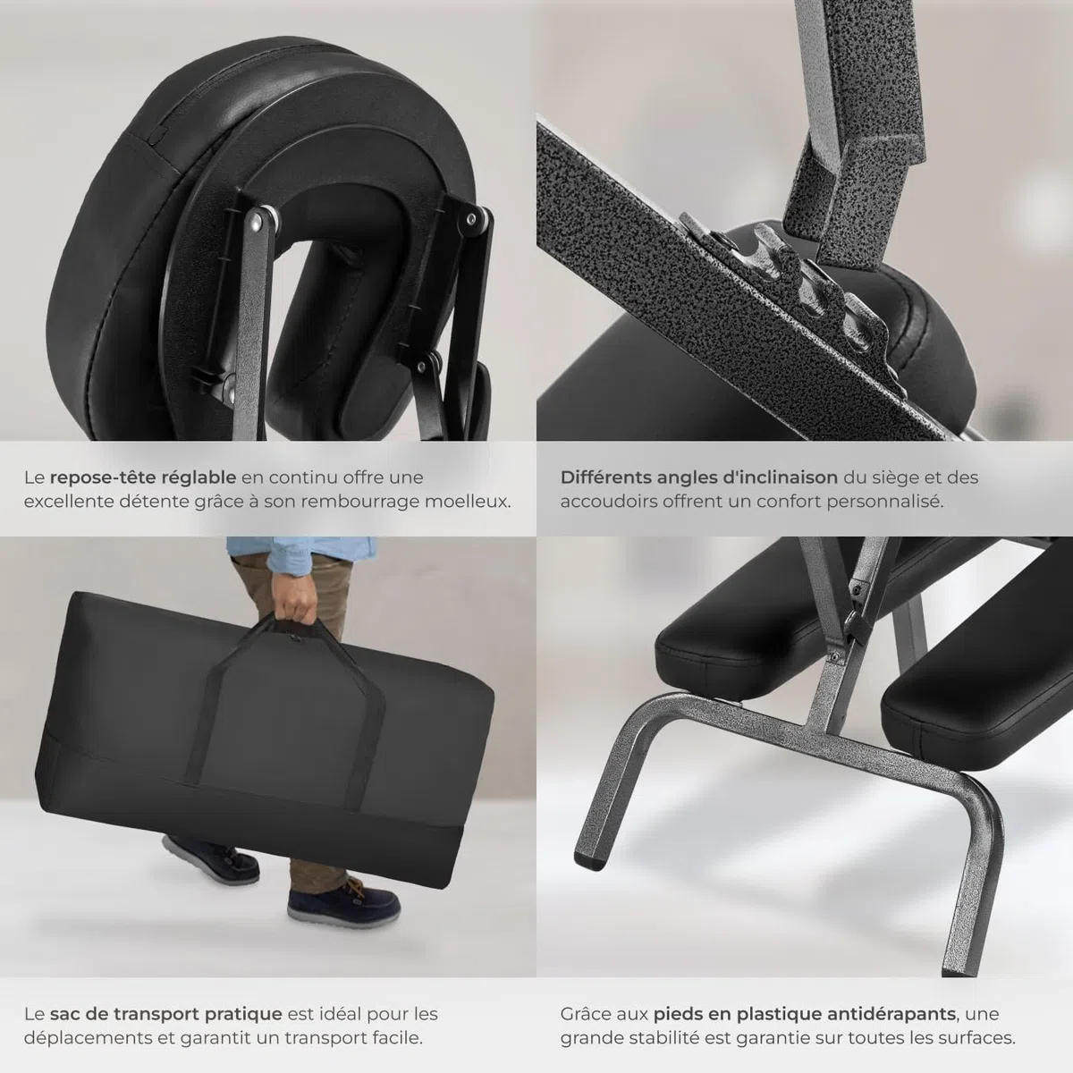 tectake® Chaise de Massage Fauteuil Tabouret Pliable Tabouret Ergonomique Rembourrage Extra-épais, Sac de Transport, Massage Dos cervicales et Cou Tete Visage Pieds