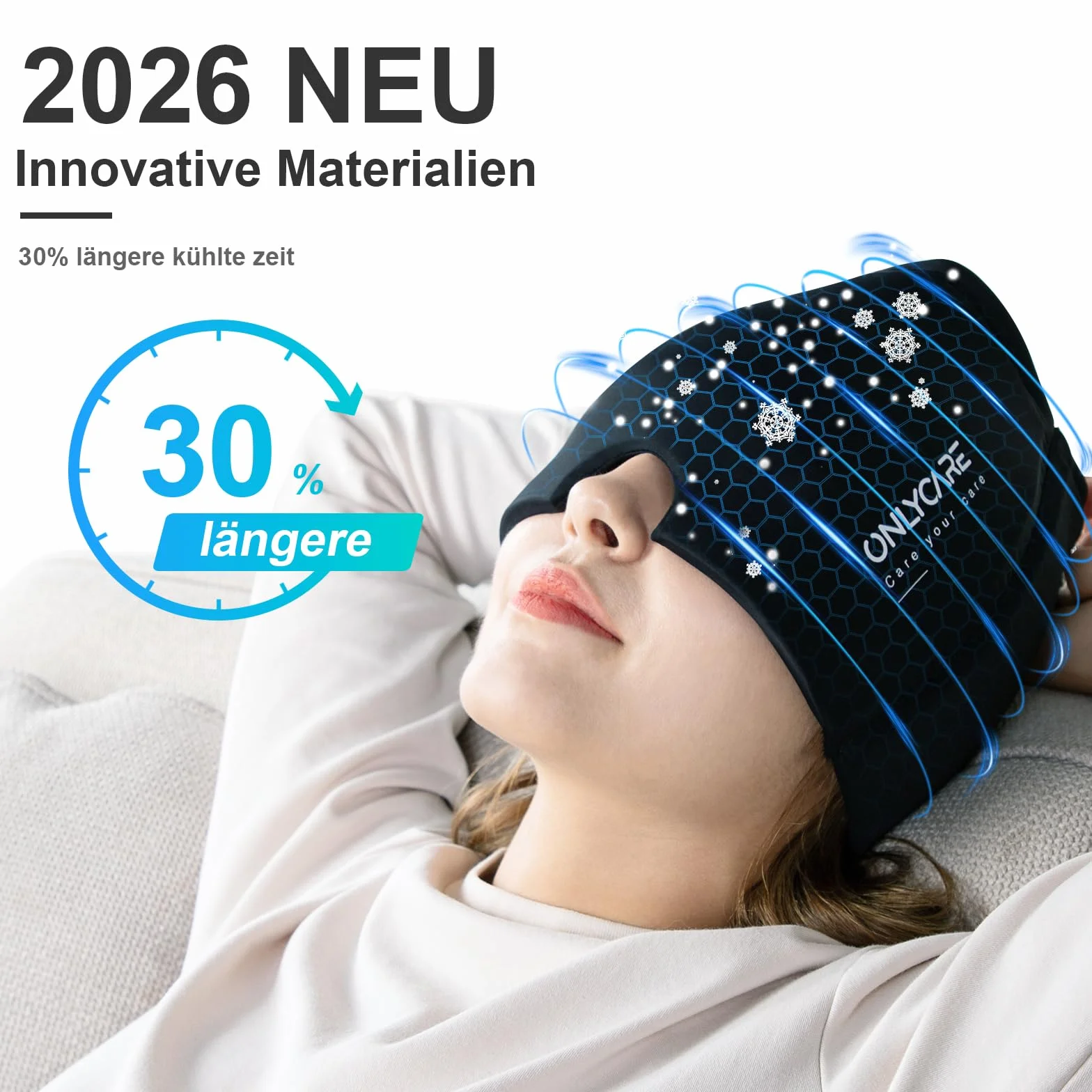 ONLYCARE Masque Migraine Cap Bonnet Poche de Glace en Gel Anti migraine Rafraîchissant Cold Therapy Relief