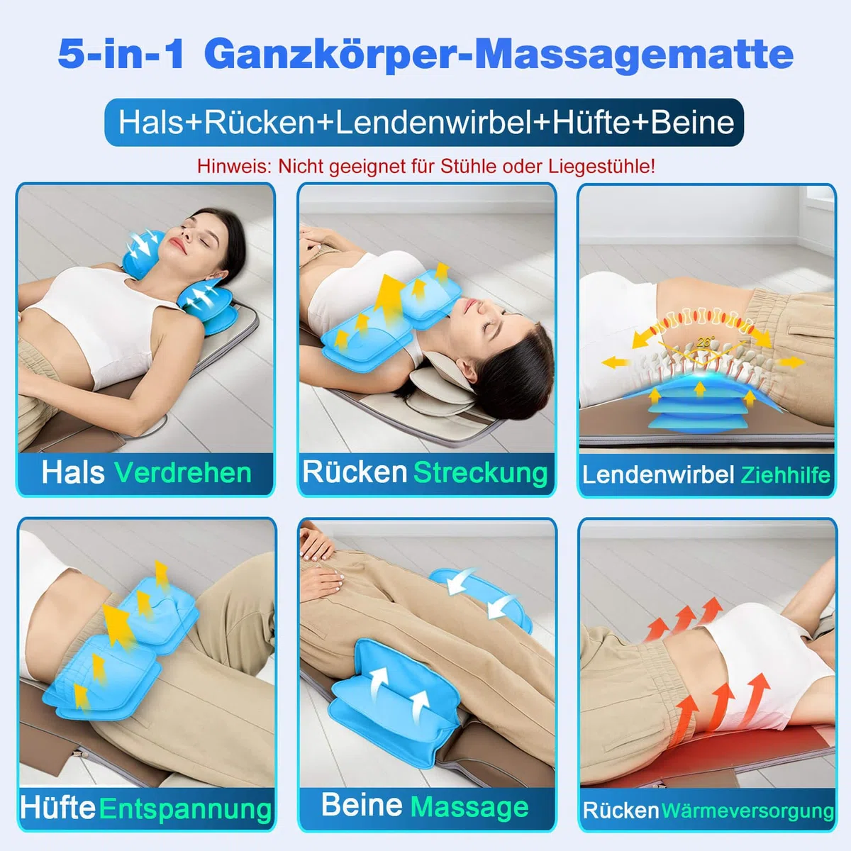 Tapis de massage corps entier 3D étirement lombaire chauffage dos 4 modes 3 intensités