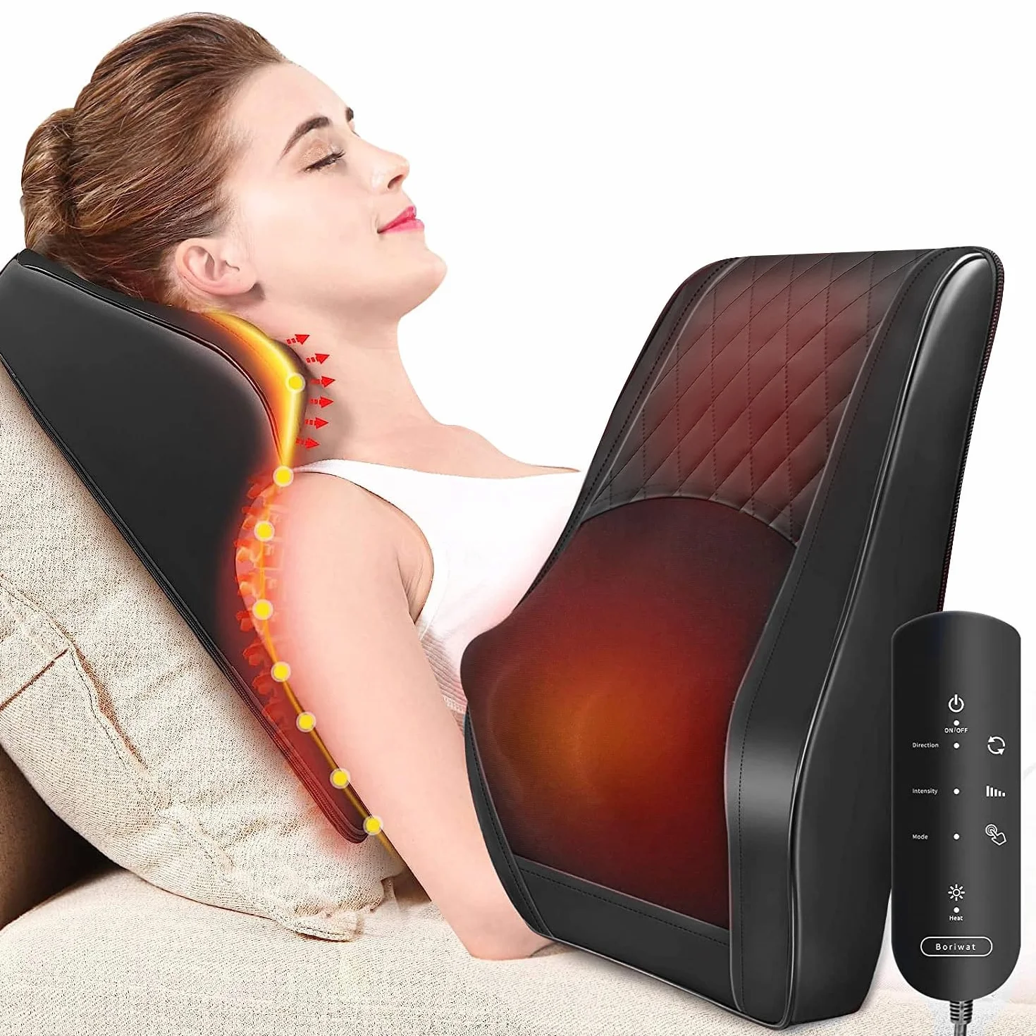 Masseur Cervical Coussin Chauffant Massage Dos Cou Soulage Douleurs Musculaires Épaules Jambes Pieds
