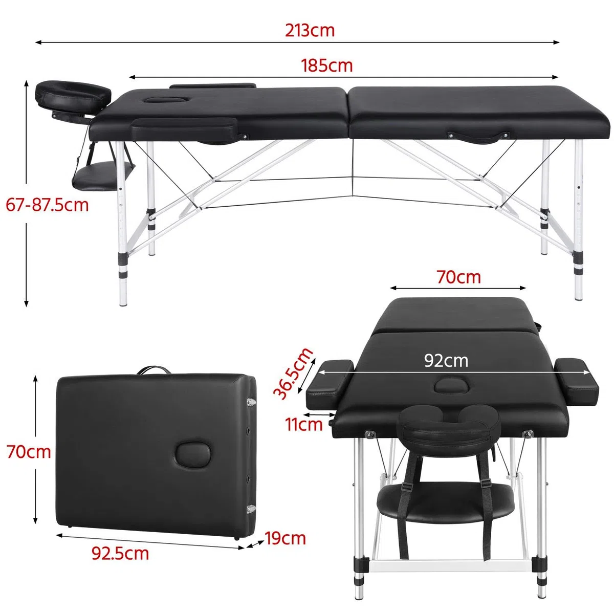 Yaheetech Table de Massage Pliante 2 Section 70 x 213 cm Lit de Massage Professionnelle Portable Aluminium Housse de Transport pour Thérapie Salon Massage