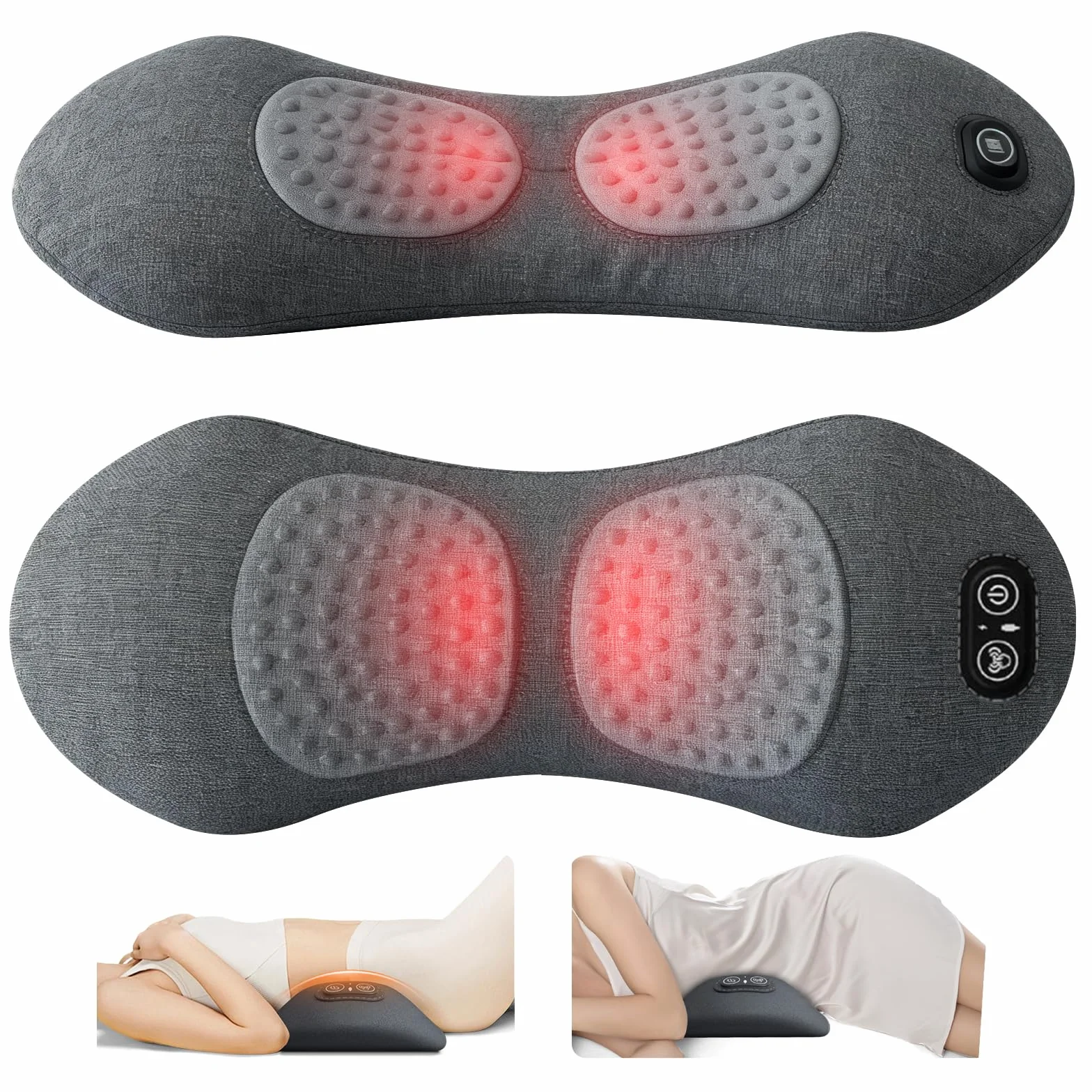 Appareil de massage 3 en 1 pour le dos, masseur électrique lombaire avec traction, vibration et chaleur
