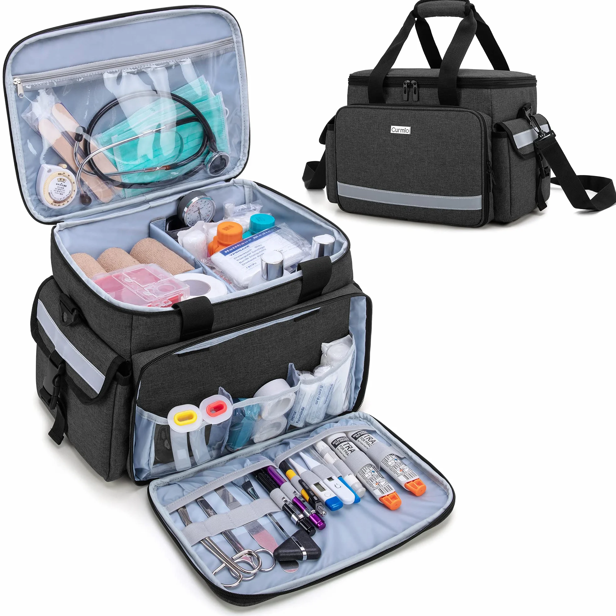 CURMIO Sac Infirmière Libéral, Sac de Rangement pour Fournitures Médicales d'urgence, Pratique pour Les Kinésithérapeutes, Les Médecins, Le Personnel de Santé à Domicile, Noir (Sac Seulement)