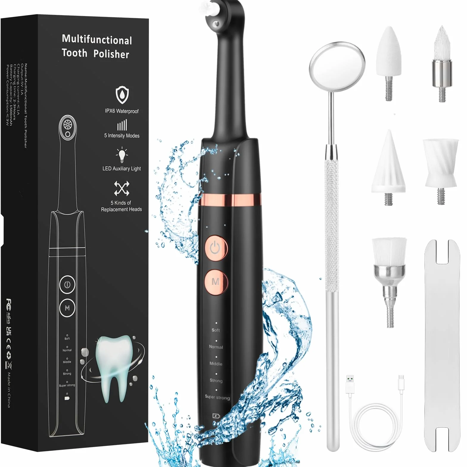 Kit de Blanchiment des Dents Électrique Polisseur Dentaire Rechargeable 5 Modes