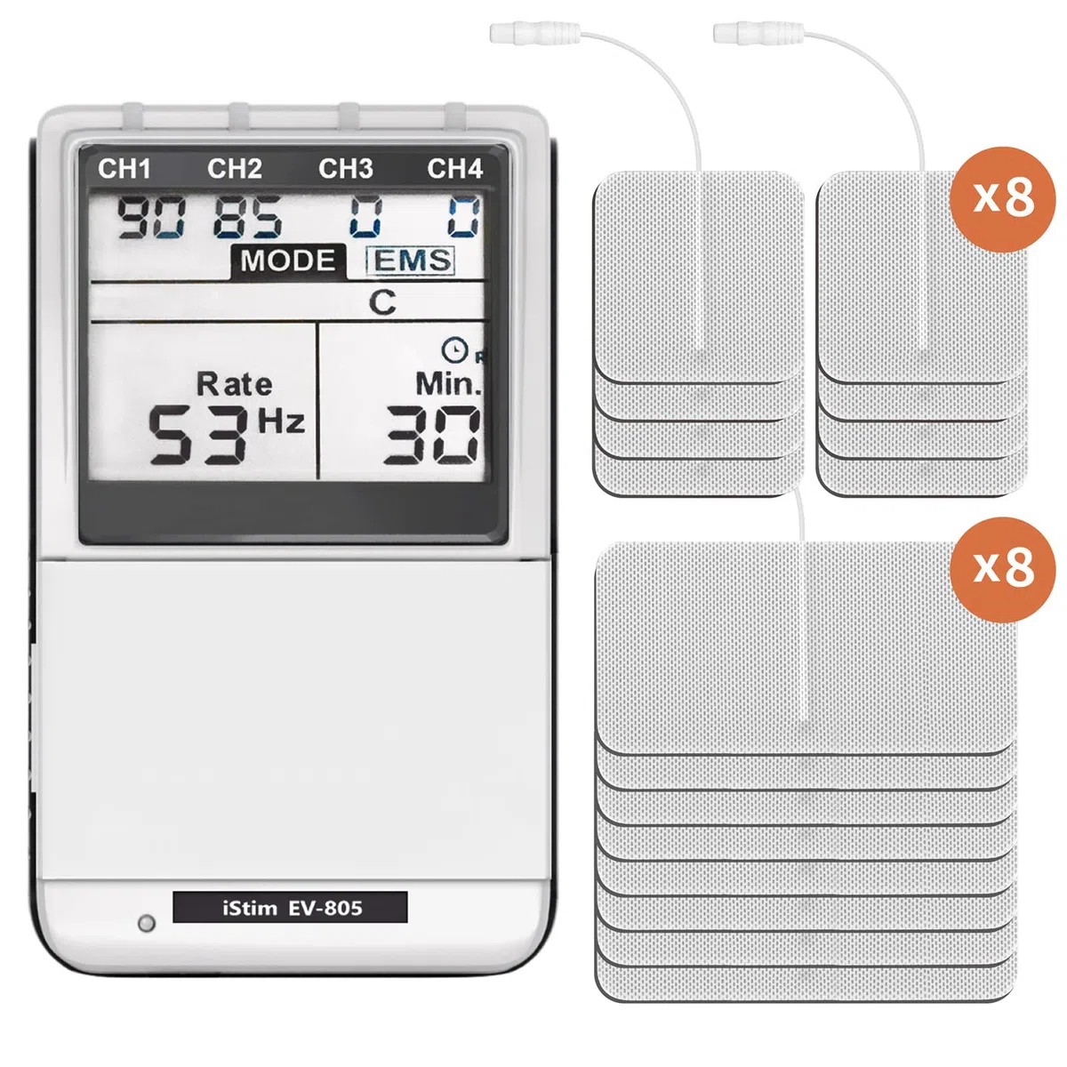 iStim EV-805 Électrostimulateur TENS & EMS 4 Canaux 16 Électrodes Réutilisables