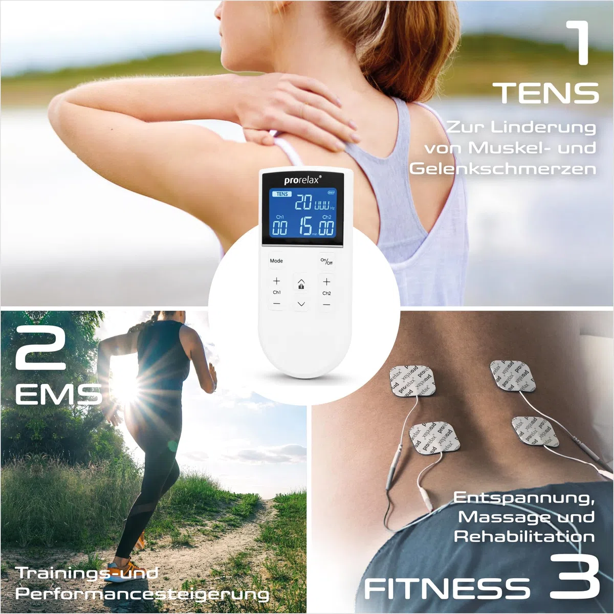 Prorelax TENS/EMS Trio+ Appareil d'électrostimulation 50 programmes