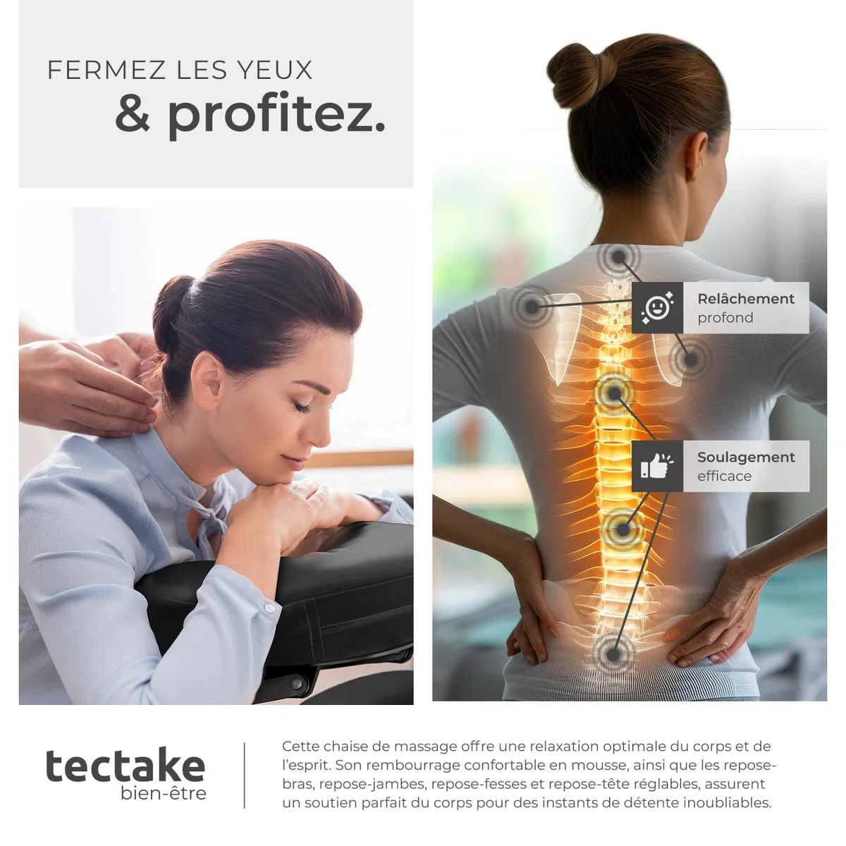 tectake® Chaise de Massage Fauteuil Tabouret Pliable Tabouret Ergonomique Rembourrage Extra-épais, Sac de Transport, Massage Dos cervicales et Cou Tete Visage Pieds