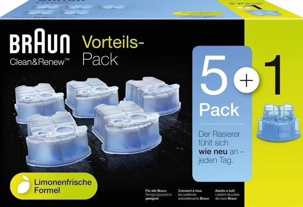 Braun Clean And Renew Recharge De Cartouches Pour Rasoir Électrique, Pack De 5+1, Compatibles Avec Tous Les Braun SmartCare Et Clean&Charge Centers