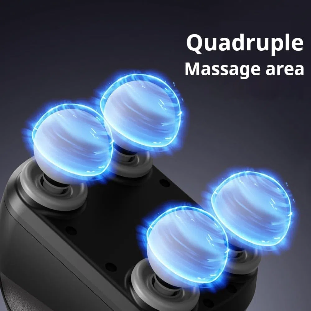 Chevaroo Masseur à 4 têtes, massage chevaroo, percussion des tissus profonds avec 12 niveaux réglables et têtes interchangeables, portable rechargeable par USB pour cavaliers et chevaux (noir)