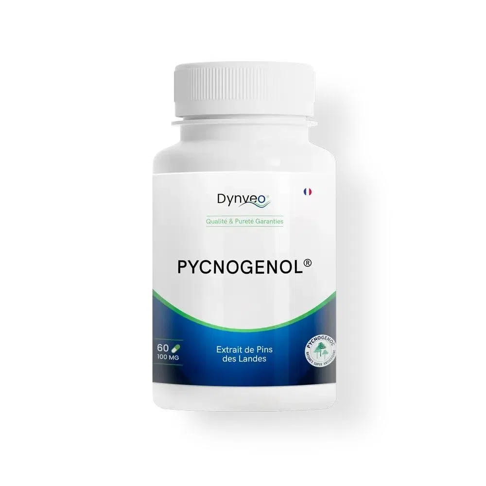 Pycnogenol - Antioxydant Cellulaire, Microcirculation & Peau - Extrait Pin Maritime des Landes - 100 mg - Titrage élevé 70% OPC - 60 Gélules (1 Gélule/Jour = 2 mois) - France - Dynveo