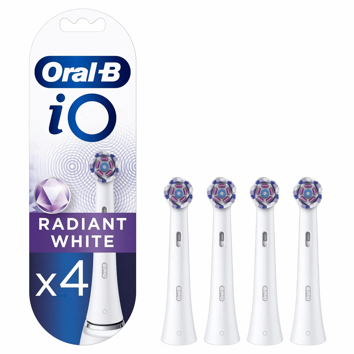 Oral-B iO Radiant White Brossettes Blanches De Rechange, Des Pétales De Polissage Pour Un Nettoyage Blancheur, Éliminant Les Taches, Compatibles Avec Les Brosses Électriques Magnétiques, 4 Têtes