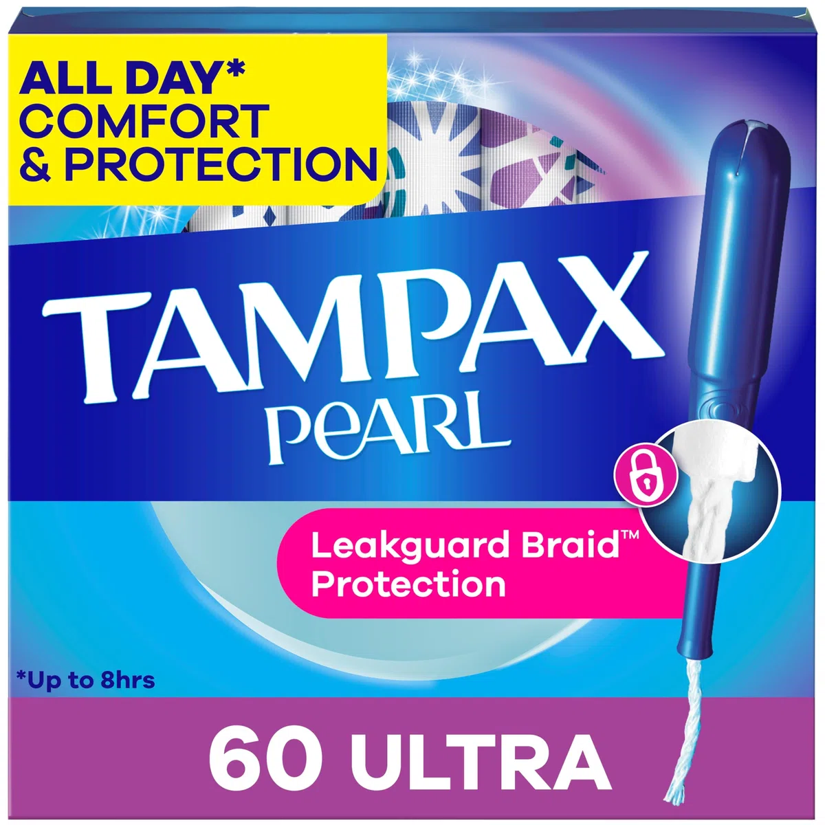 Tampax Pearl Lot de 60 tampons avec tresse anti-fuite, ultra absorbants, non parfumés