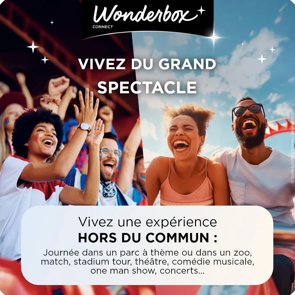 Wonderbox Connect Coffret Cadeau Matchs Parcs à Thème Spectacles en Duo 2 Entrées Parc d'Attraction 2 Places Match Spectacle France Validité 27 Mois