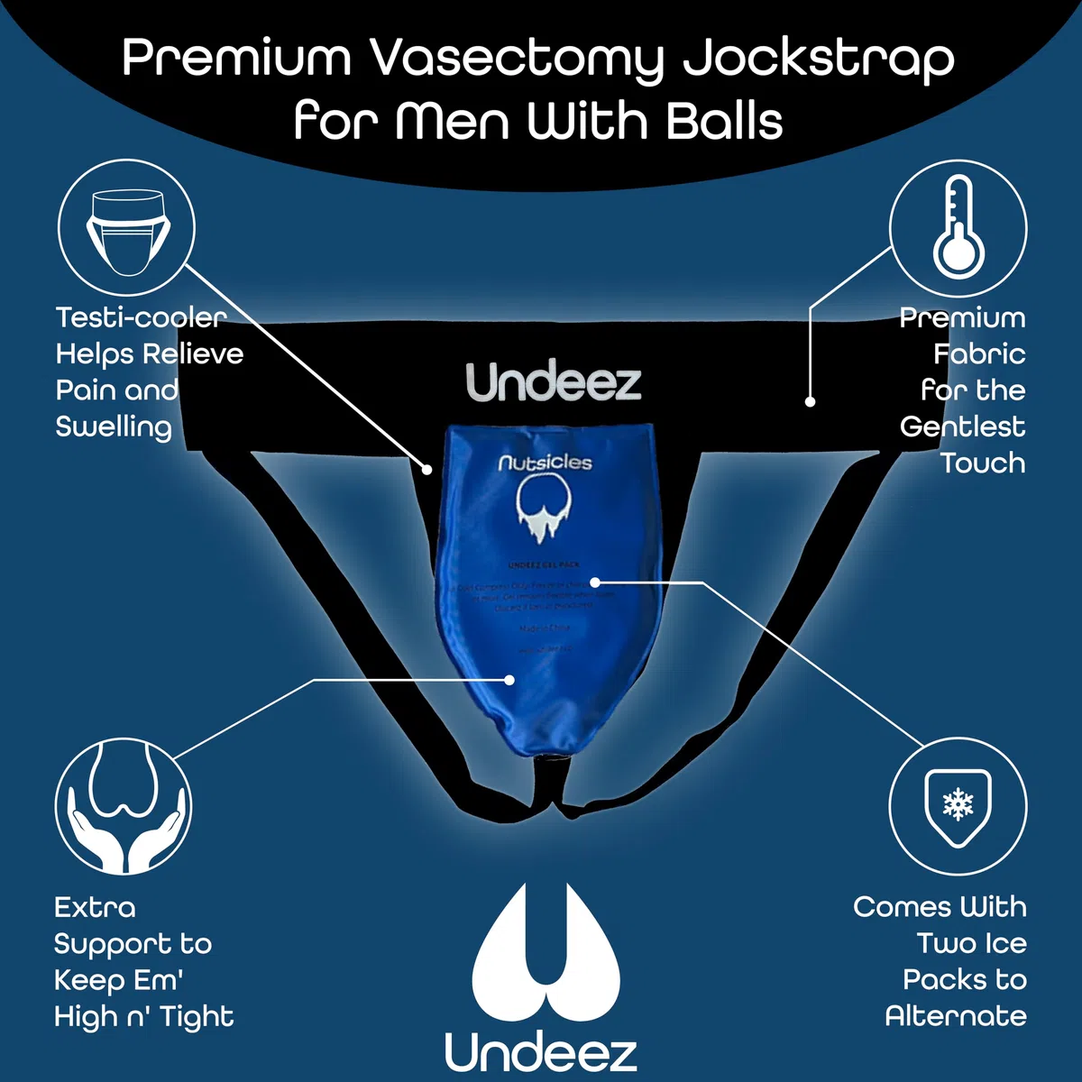 Undeez Sous-vêtement pour vasectomie avec 2 blocs de glace sur mesure et une sangle confortable pour le soutien testiculaire et le soulagement de la douleur