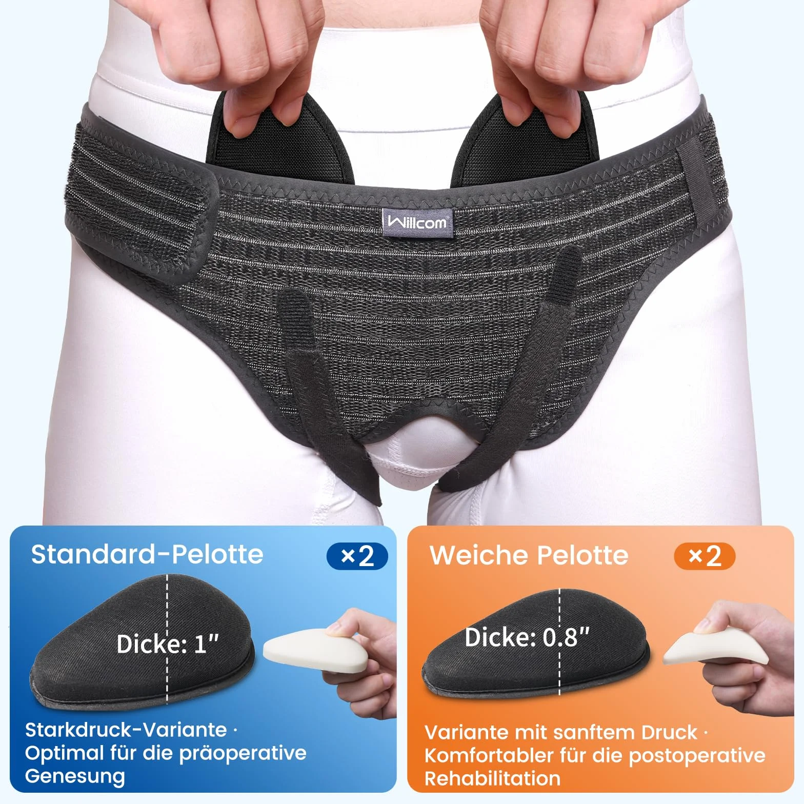 Ceinture Herniaire Inguinale pour Homme et Femme – Soutien Doux Réglable avec 2 Coussinets Amovibles – Hernie Inguinale/Groin/Hiatus – Post-Op, Sport, Travail – Anti-Glisse & Confortable (M, 89-104CM)