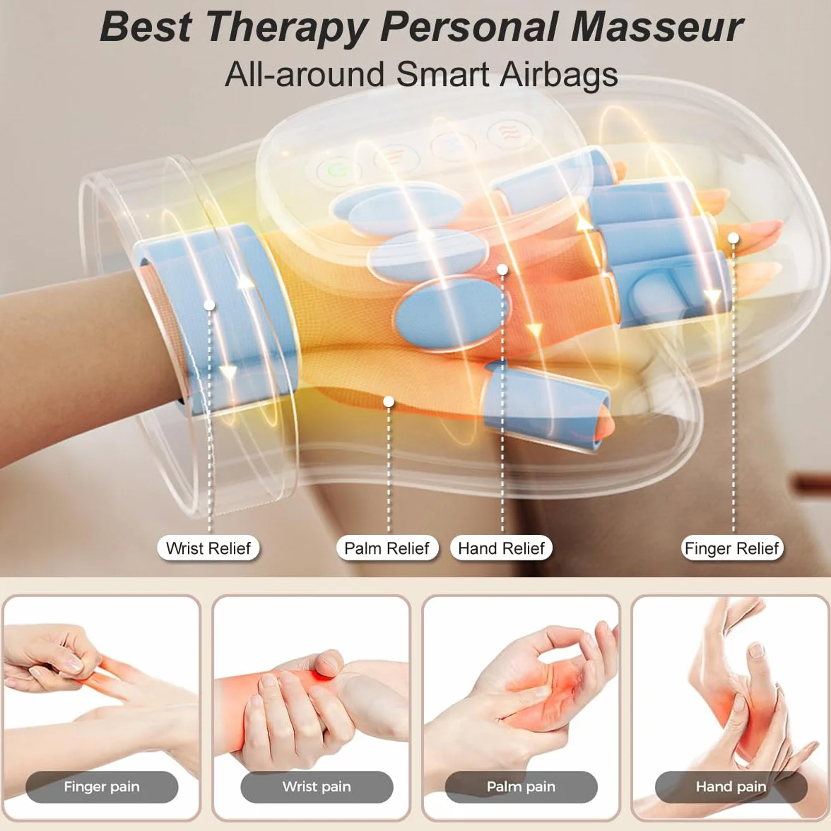 Masseur de main intelligent avec soulagement de la compression de la chaleur, pour l’arthrite et le soulagement du canal carpien,masseur électrique Shiatsu poignet/doigt/paume