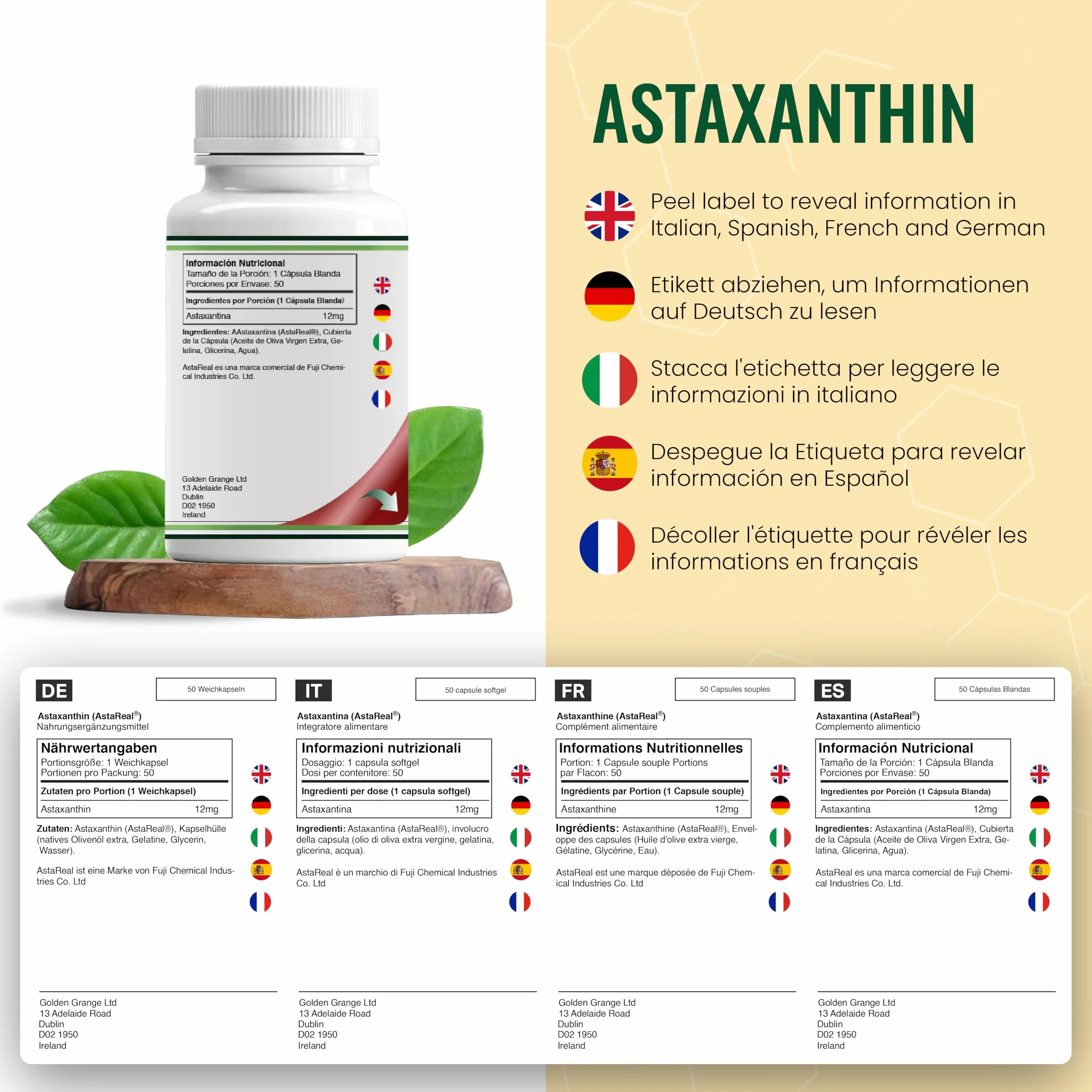 DW Astaxanthin | 50 Capsules Molles - 12 mg Astaxanthine par Portion | Complément Antioxydant Haute Teneur | Sans OGM Sans Gluten | Fabriqué au Royaume-Uni