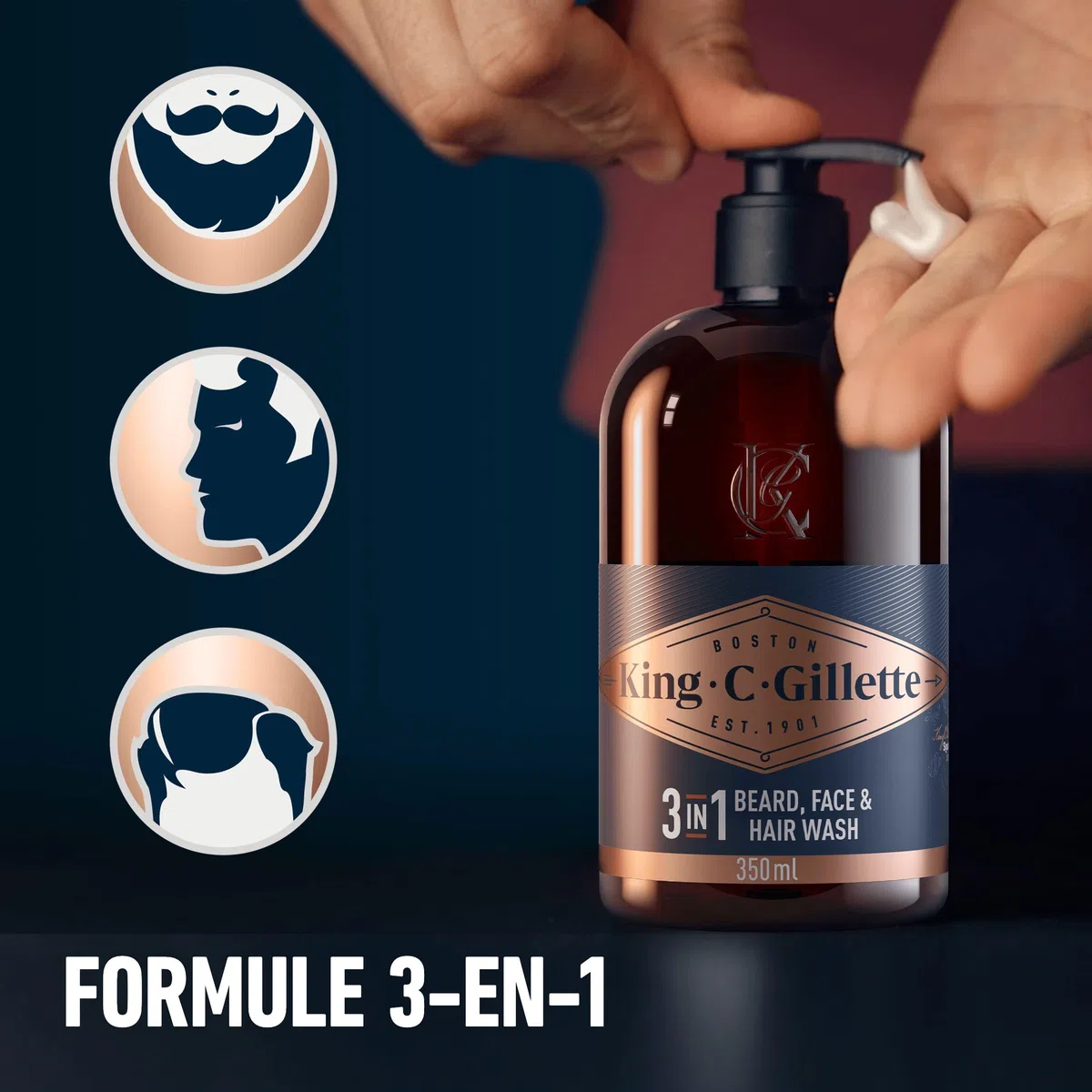King C. Gillette Coffret Rasage Homme Tondeuse Barbe Électrique 4 Sabots Nettoyant 3-en-1